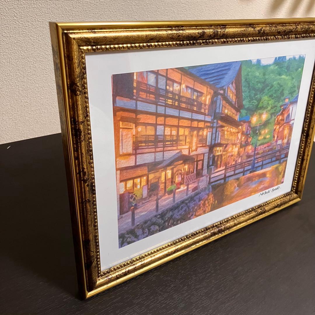 ジブリアート14 千と千尋の神隠しより「銀山温泉」32.7㎝×24.0㎝　額装品