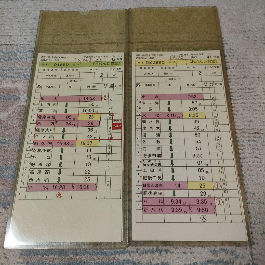 肥薩おれんじ鉄道　おれんじ食堂　運転士時刻表　スタフ