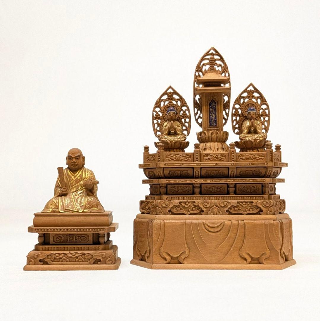 【セール・新品】 日蓮聖人　三宝尊　金泥　上彫り　総高さ約14.5㎝　日蓮