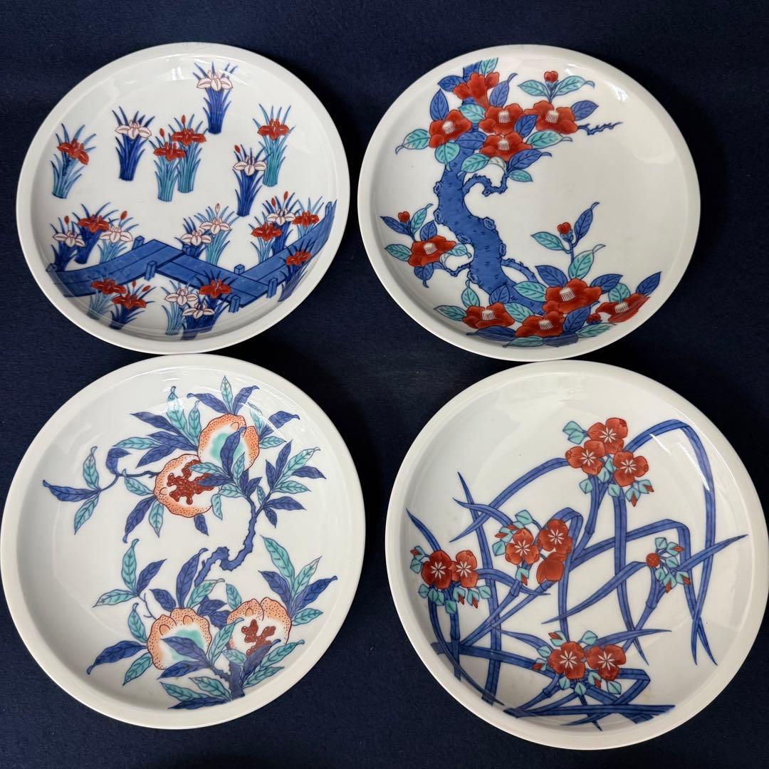 色鍋島 日本の花 十二ヶ月 額皿揃 十三代 今右衛門 10枚 径約22cm