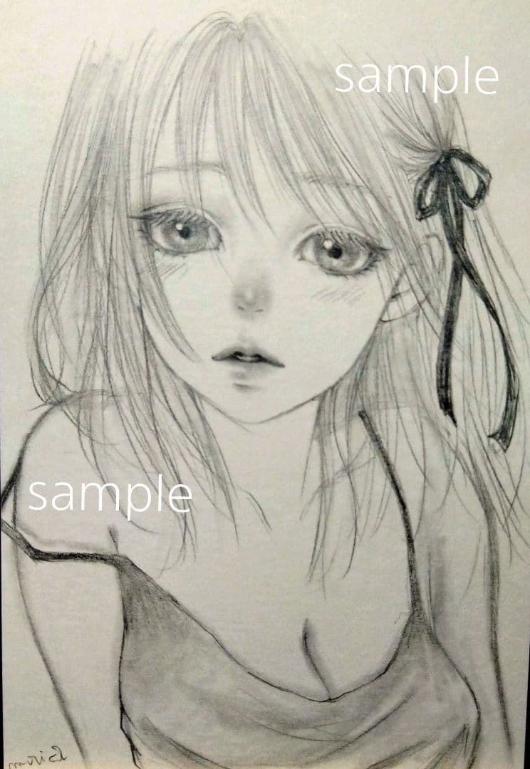 専用　手描きイラスト　鉛筆画　無防備な少女　オリジナル　キャミソール