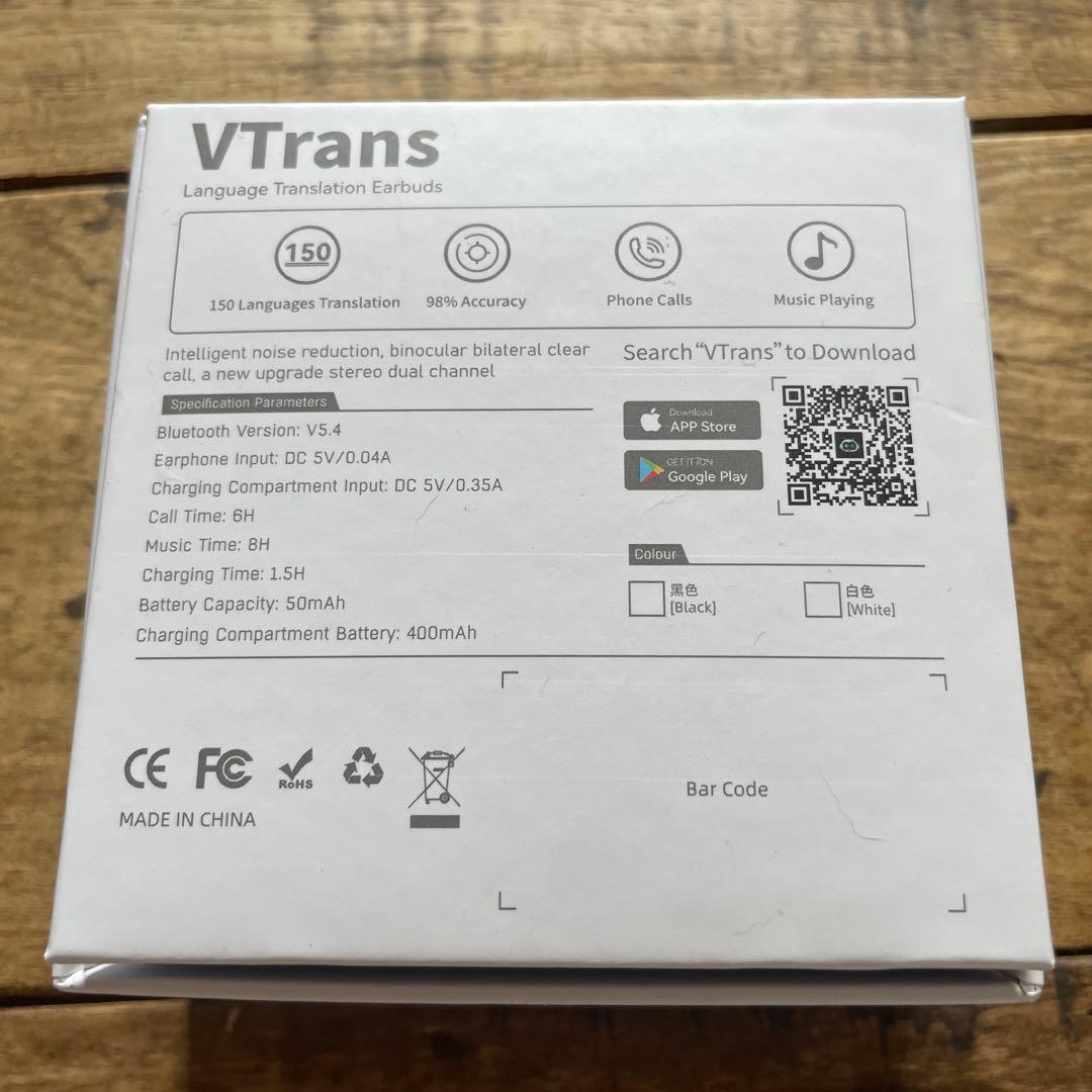 VTrans AI Earphone 150言語翻訳　ワイヤレスイヤホン
