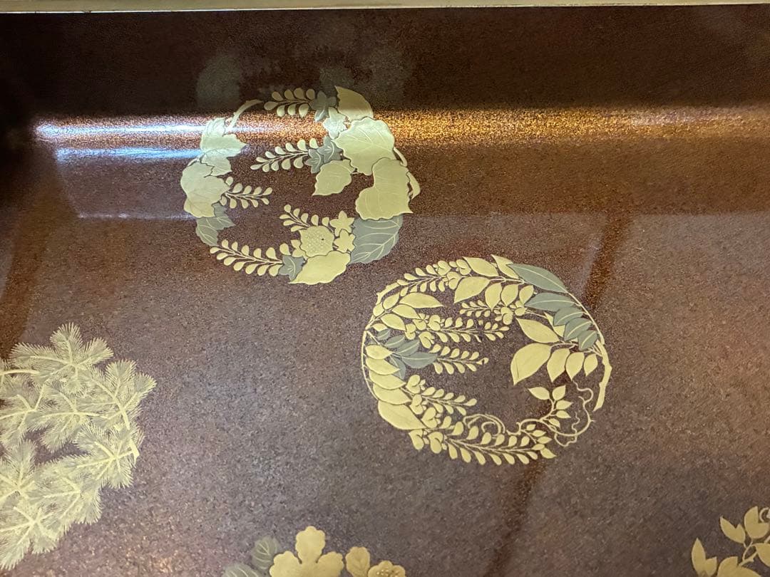漆器 金箔 唐草紋 蒔絵 梨地 四角盆 時代物 木箱入