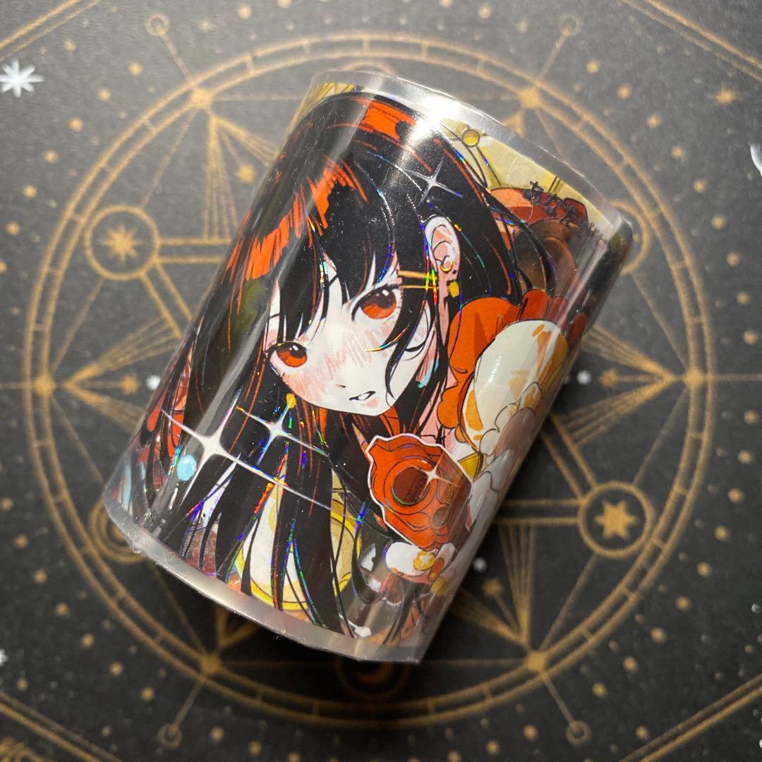 【9331】海外　マステ　5m巻　貝殻光マスキングテープ　人物系　お嬢様　和風