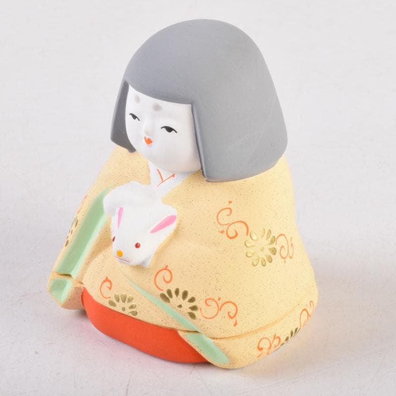 茶道具　京焼　東哉製　色絵　抱兎香合　共箱　V　8461