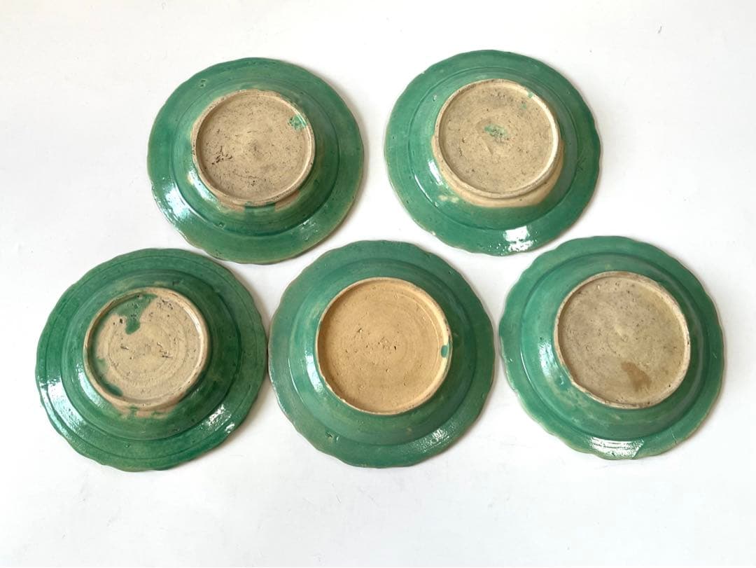 骨董　豆皿　小皿　丸皿　輪花皿　菊文様　輪花縁　手塩皿　5枚