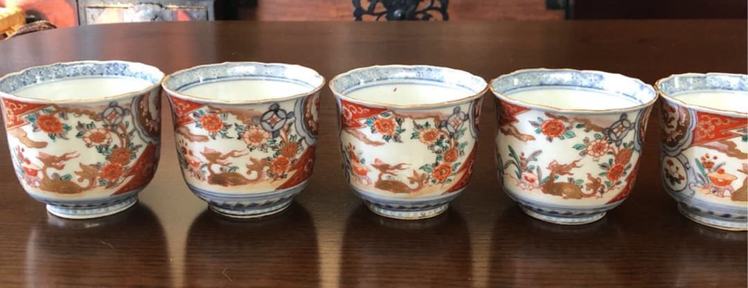 骨董☆色絵古伊万里金彩向付☆5客☆