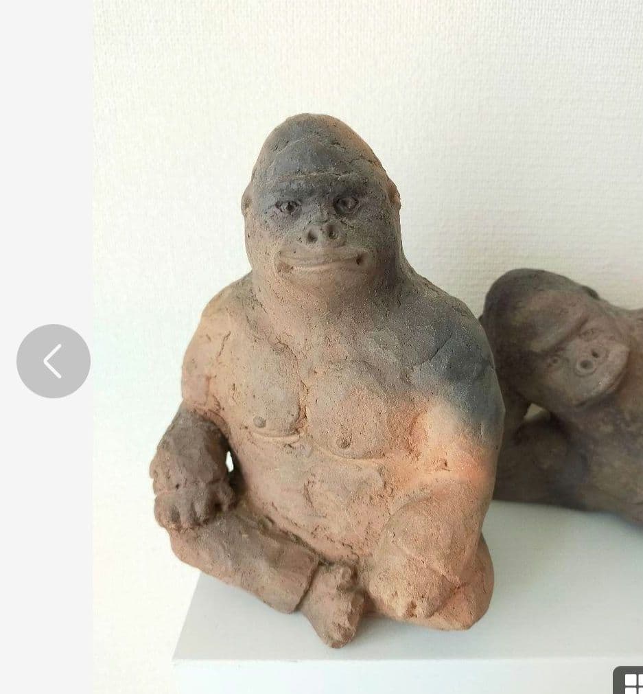 ゴリラ　素焼き　置き物　陶芸　2体セット