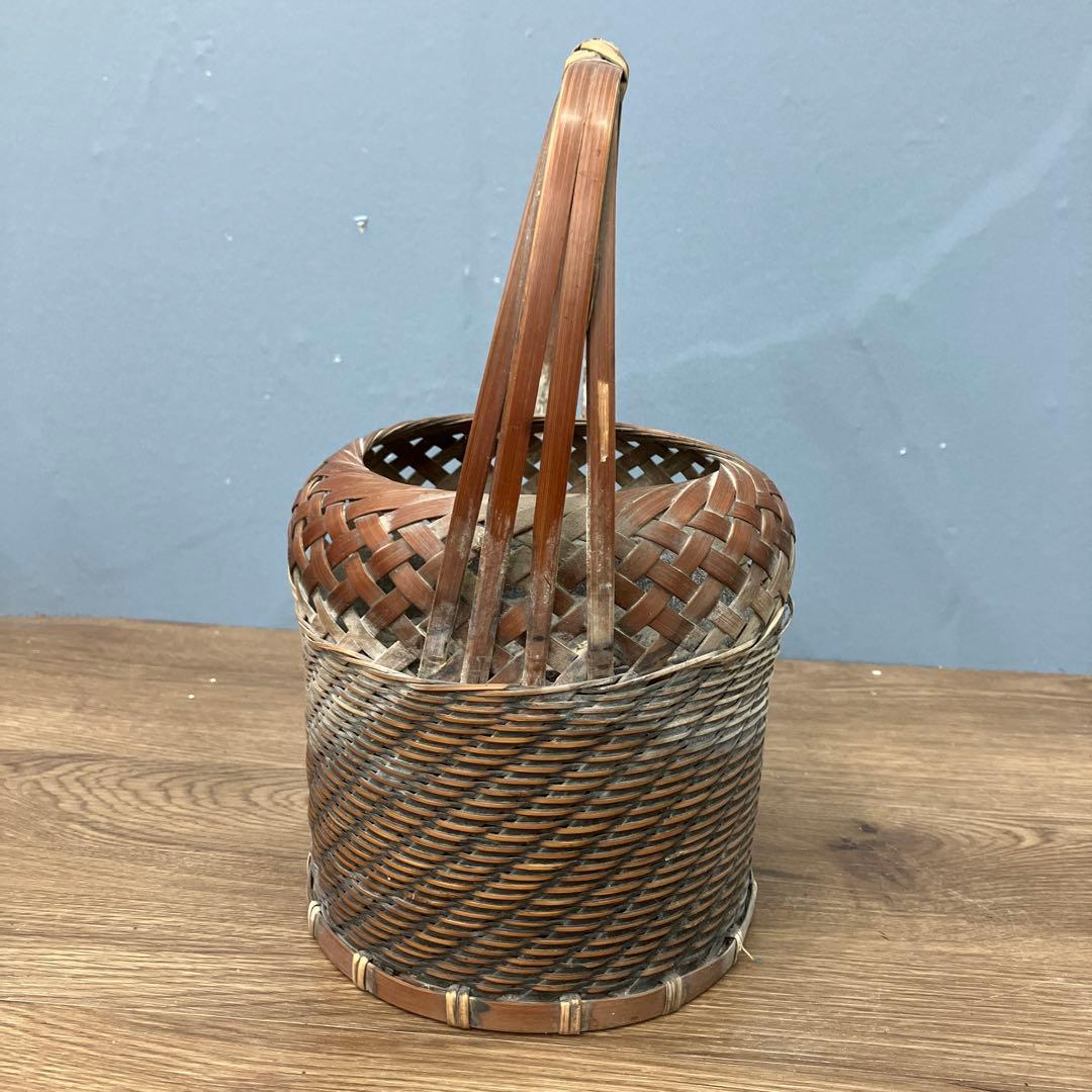 D-5 昭和レトロ 竹編み 花籠 花入れ 竹筒付き 華道具 茶道具 インテリア