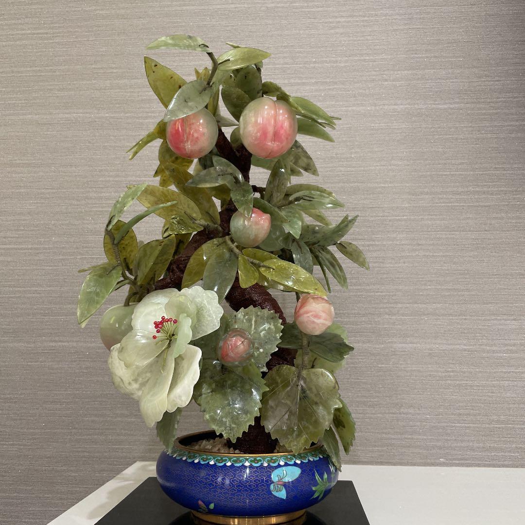 希少品　中国景泰蓝 置物　特大天然石　玉石　桃 年代物　重さ約3.5キロ！