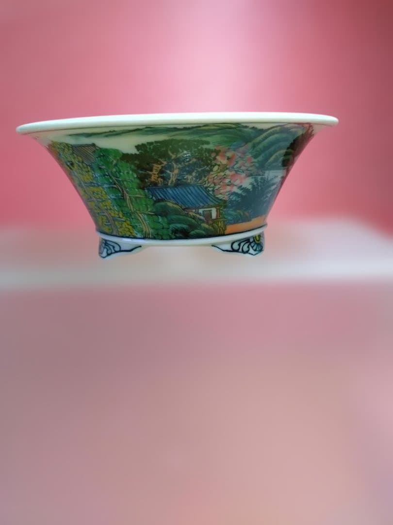 風景画の漆器、盆栽鉢