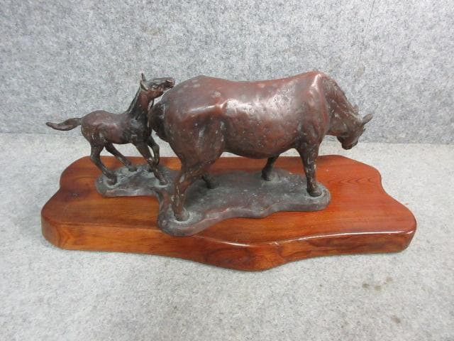 銅製 置物 [B23356] 馬の親子 在銘 インテリア オブジェ