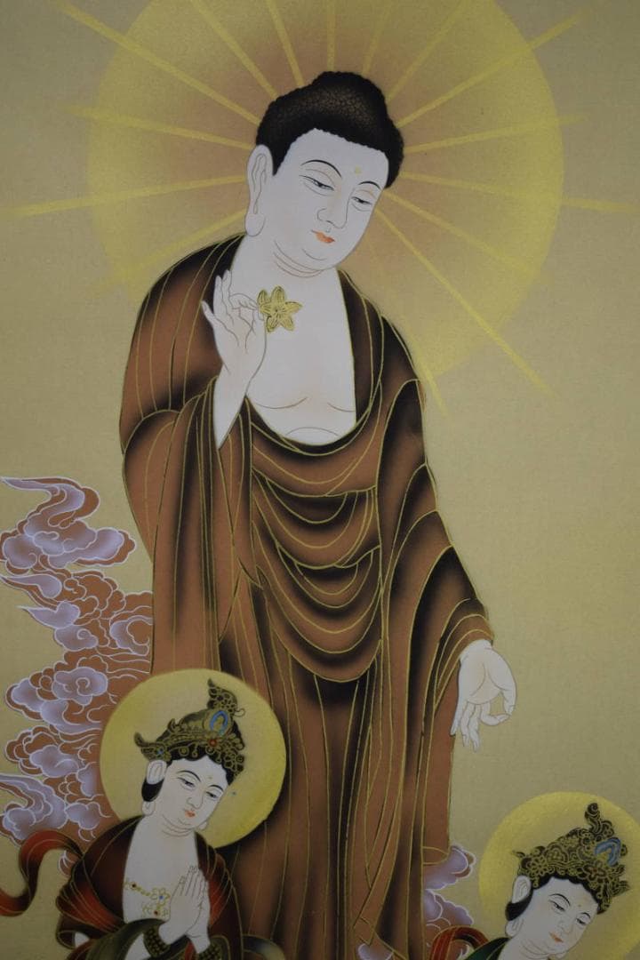 真作/立志/三尊佛/桐共箱付/布袋屋掛軸HF-468