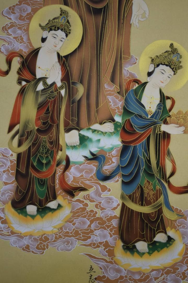 真作/立志/三尊佛/桐共箱付/布袋屋掛軸HF-468