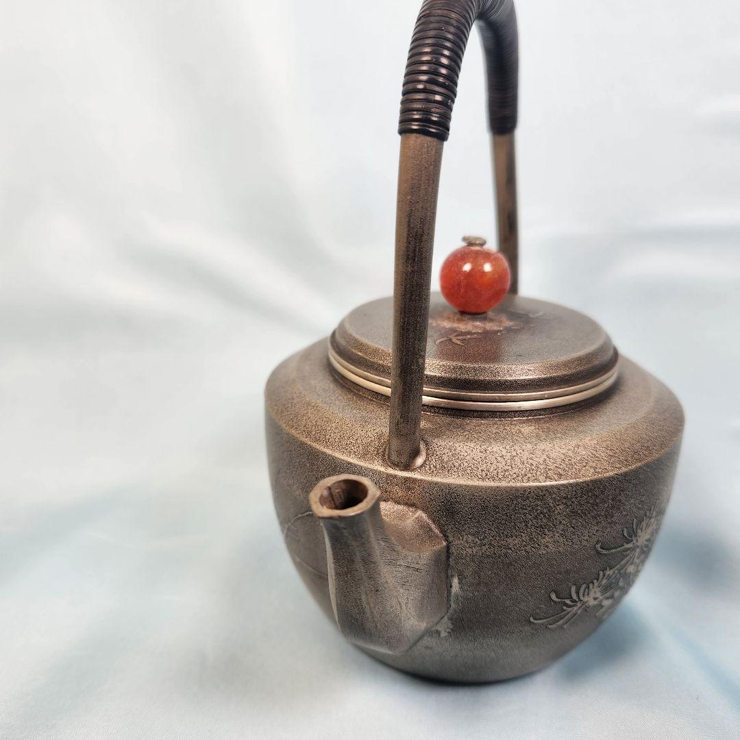 本錫 湯沸 急須 四君子文 瑪瑙 摘 継山造