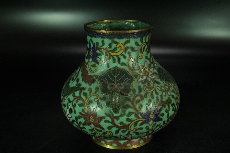 中国美術 七宝 纏枝蓮花紋 双耳 壷(K-YC548)