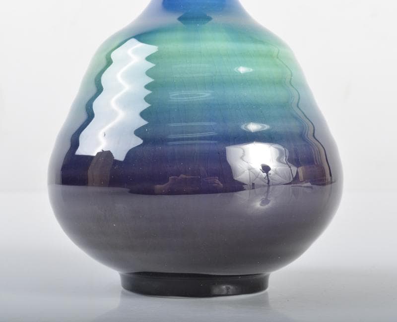 九谷焼　人間国宝　三代八十吉　徳田正彦作　彩釉　花入　共箱　G　R4268