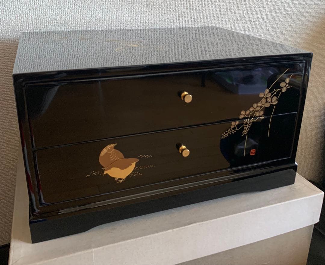 会津塗り　萩にうずら　漆器　タンス