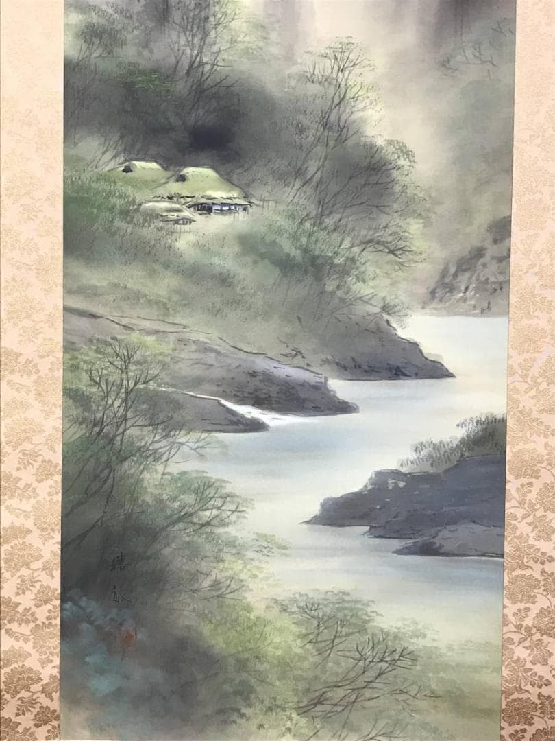 【真作】白石勝敏/山邨/山水図/掛軸/名家伝来/AD-653