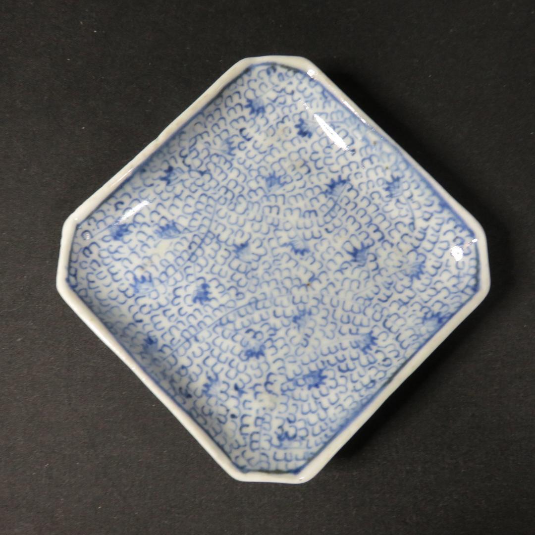 角小皿 4枚 江戸 成化年製 小皿 取り皿 微塵唐草 希少 人気 即売切