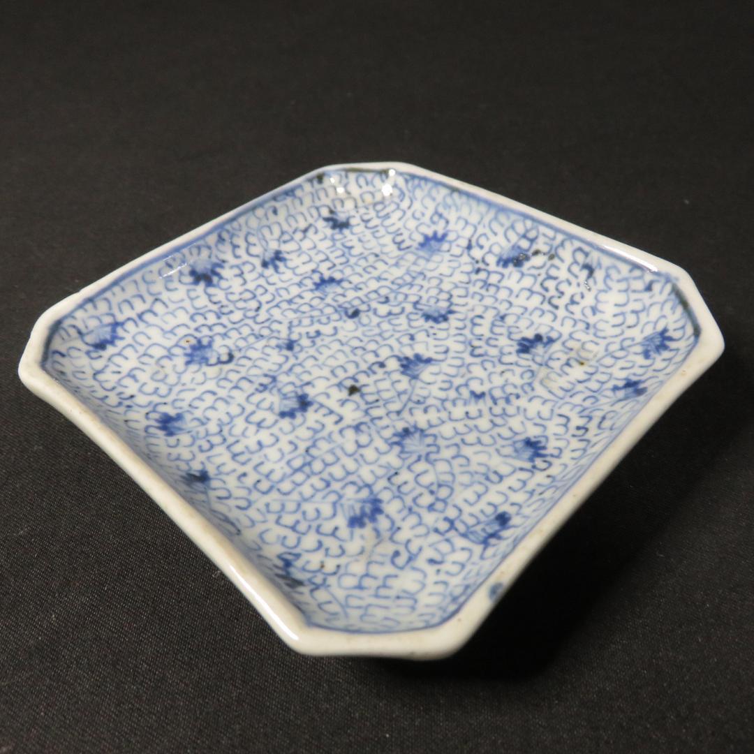 角小皿 4枚 江戸 成化年製 小皿 取り皿 微塵唐草 希少 人気 即売切