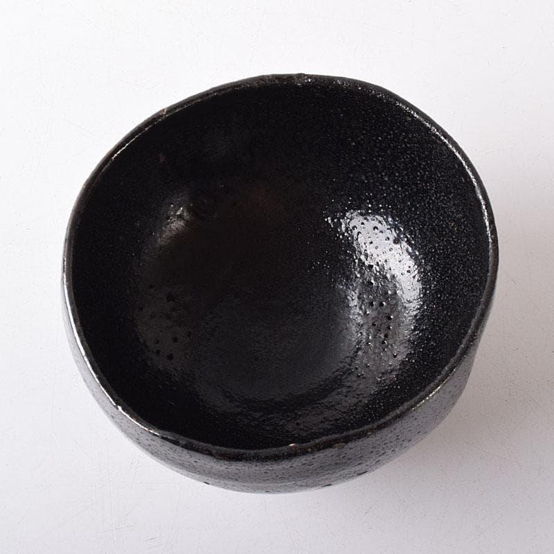 茶道具　九代楽吉左衛門　了入作　黒楽茶碗　十二代楽吉左衛門極め箱　M　R8353