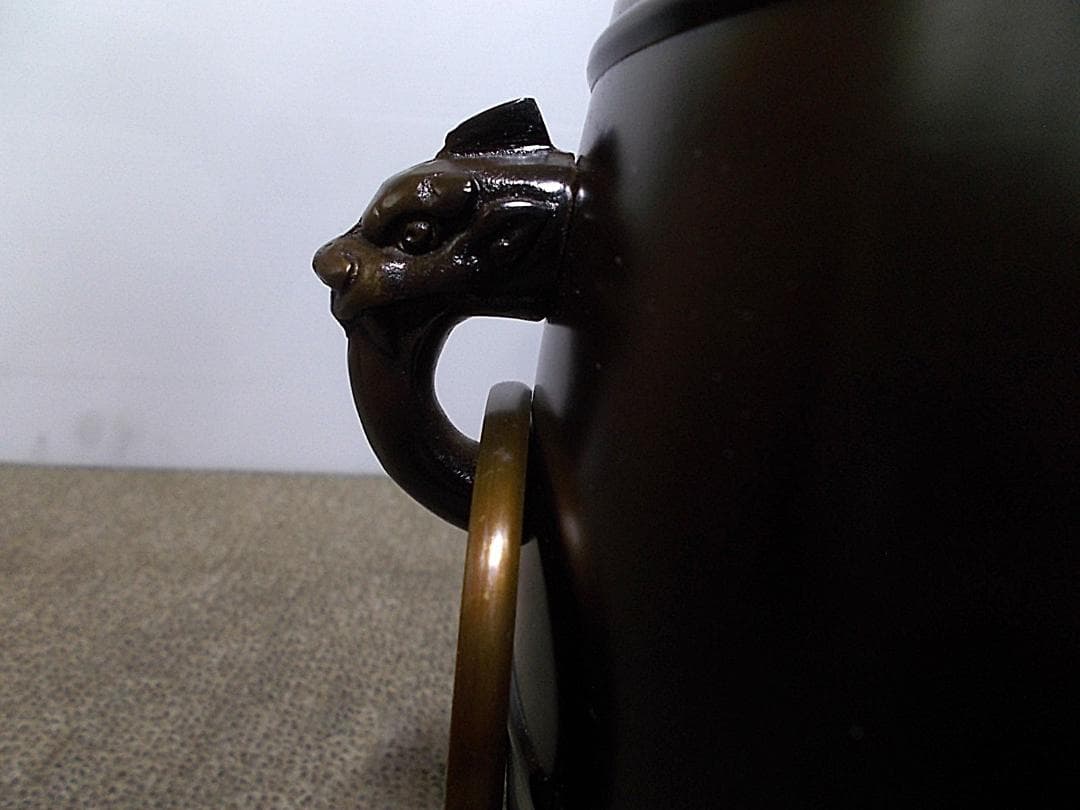 高岡銅器 唐銅風炉師 福島宗秀 唐銅 利休好 鬼面付 台子皆具 共箱 送料込み