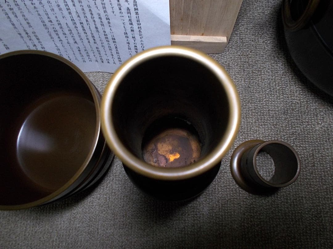 高岡銅器 唐銅風炉師 福島宗秀 唐銅 利休好 鬼面付 台子皆具 共箱 送料込み