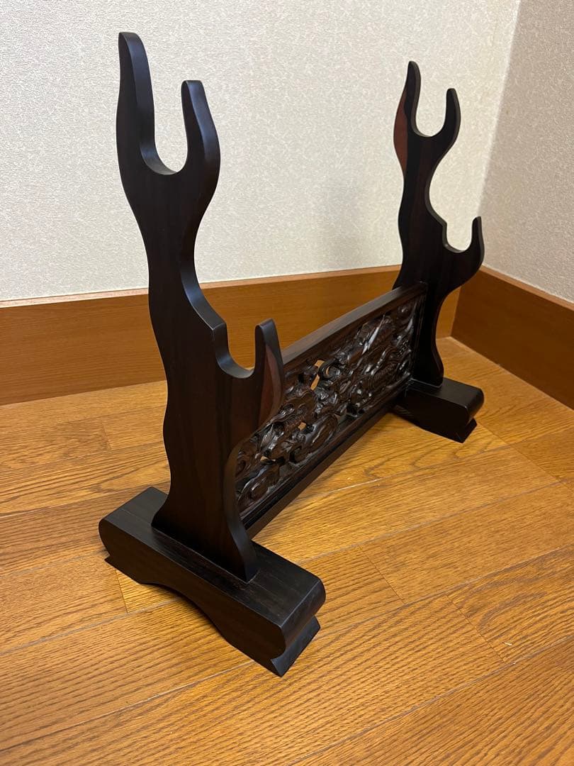 刀置き　武魂　黒檀　雲龍　座布団付き　アンティーク