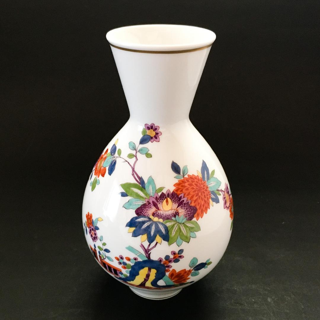 マイセン 金彩 柿右衛門写し 色絵岩菊牡丹絵図 花瓶 高さ21cm