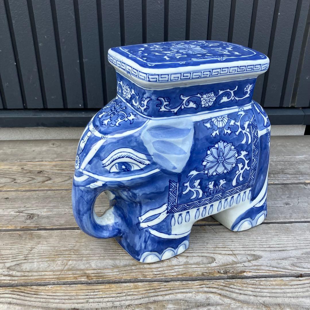 ② 景徳鎮 中国美術品 陶器製 象 オブジェ 飾り スツール 花台 骨董品 置物