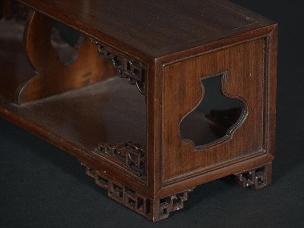 【木】　★ 文房 紅木透彫草龍紋小博古架 ★　清朝期　如意 彫刻文様　蘇工木作