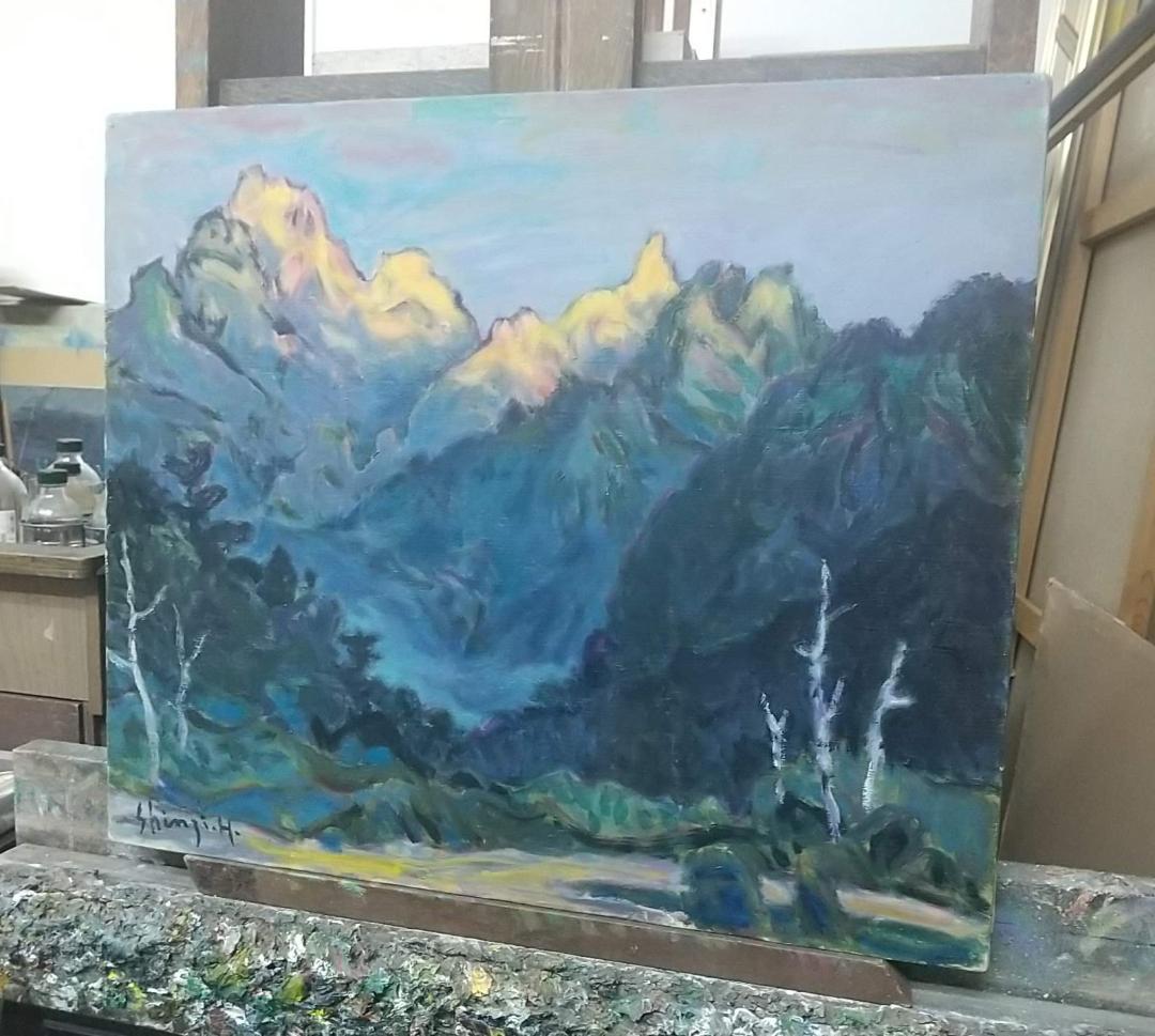 「朝陽」 明神岳 F10 油絵 絵画