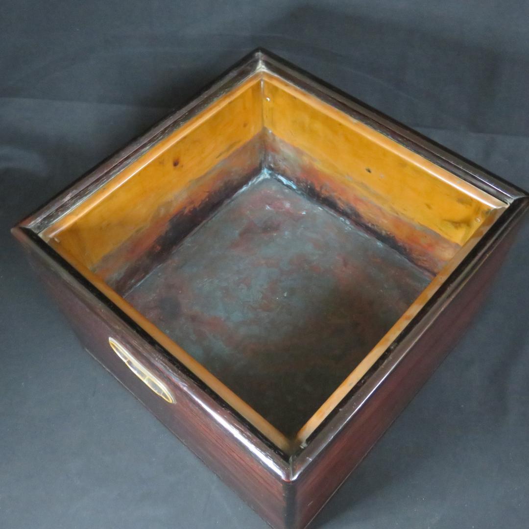 角火鉢 欅 けやき 銅 銅取っ手 茶道具 手あぶり