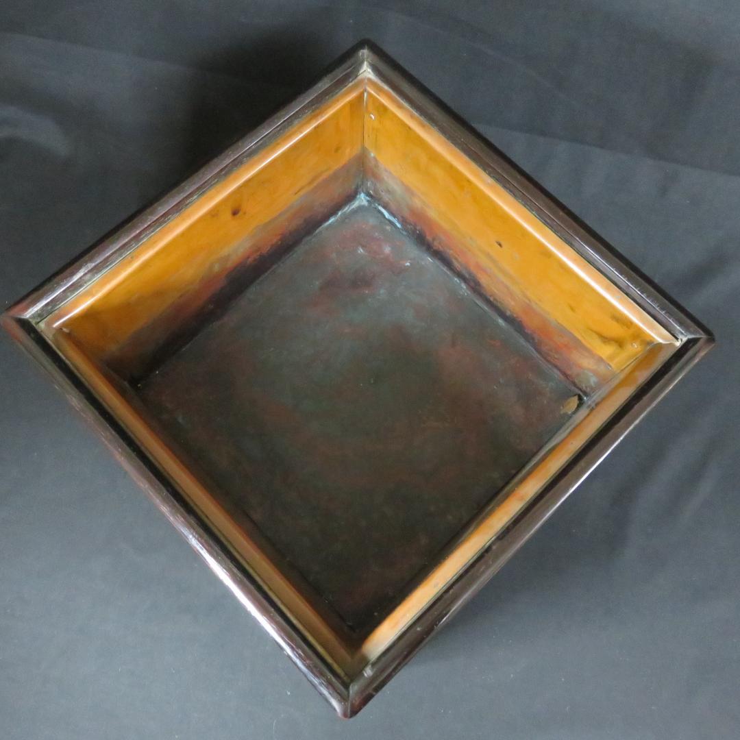 角火鉢 欅 けやき 銅 銅取っ手 茶道具 手あぶり