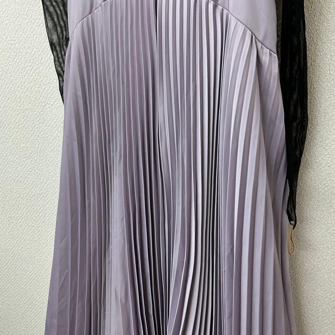 薄紫色 プリーツドレス レース装飾