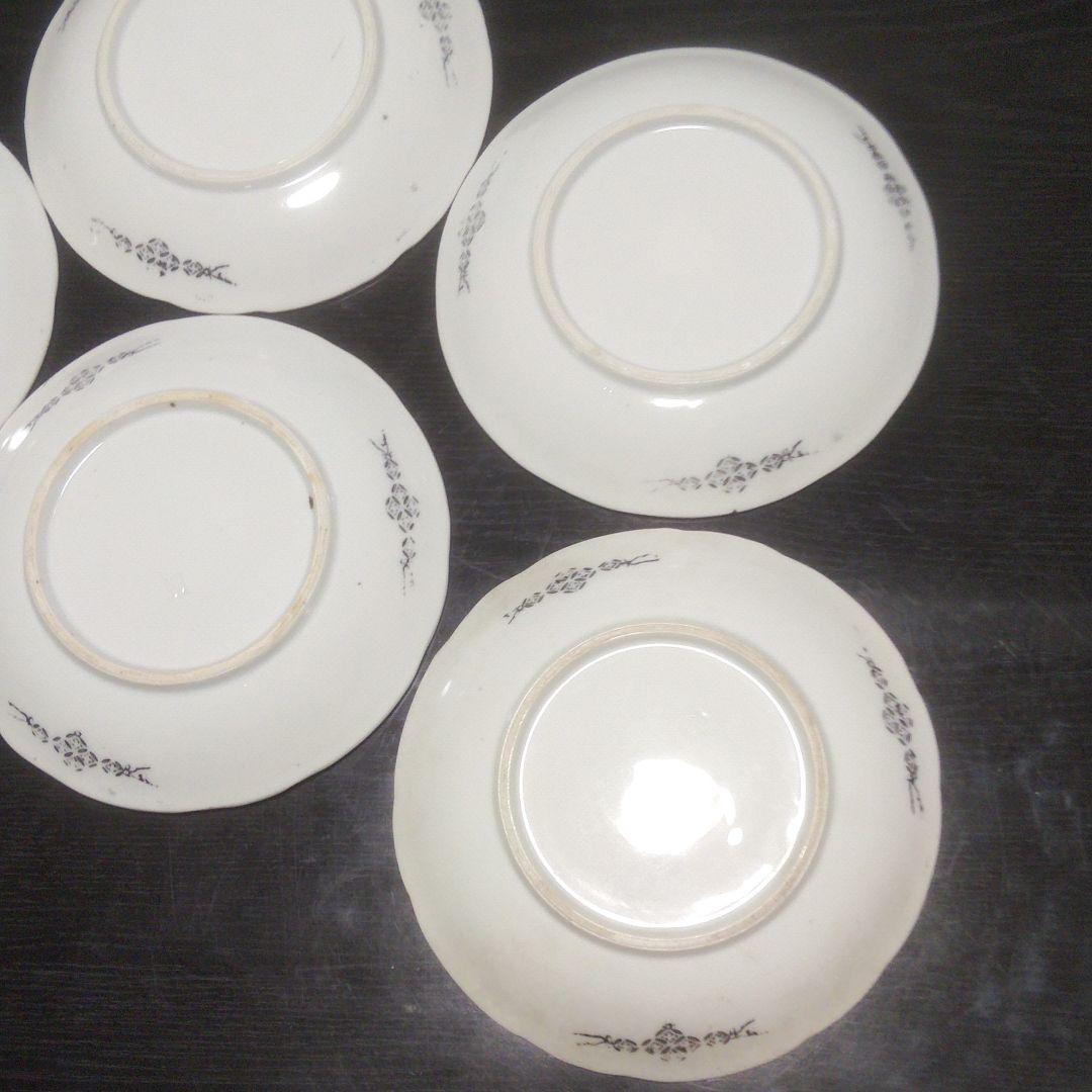 中皿　手描染付皿京山仙人図　直径約19センチ×５枚【山水の絵柄　時代物】