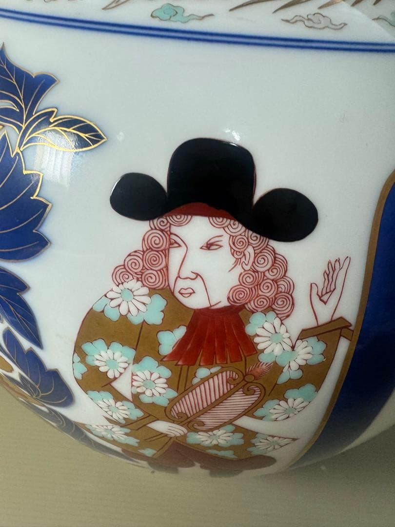 2456 希少　オールド香蘭社 ハイライン 南蛮渡来船  和蘭陀人 花瓶　金彩