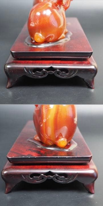 送料無料　名工土橋正市作　極上瑪瑙彫刻兎置物 共箱・作歴・証明書