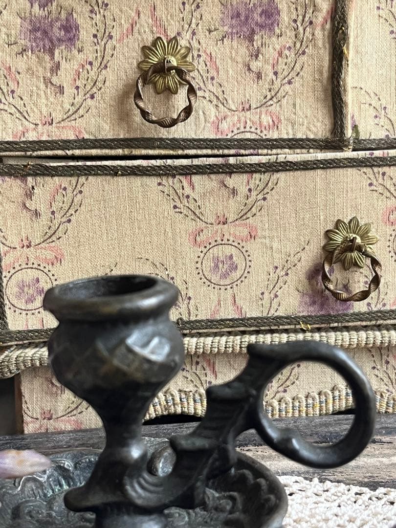 アンティークブロカントフレンチフランスカルトナージュボックスローズ布箱チェスト