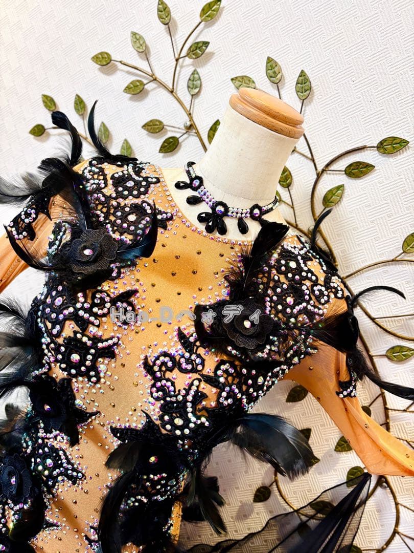 新品★ダンスドレス★スタンダード★社交ダンス★競技会★パーティー★ブラック羽