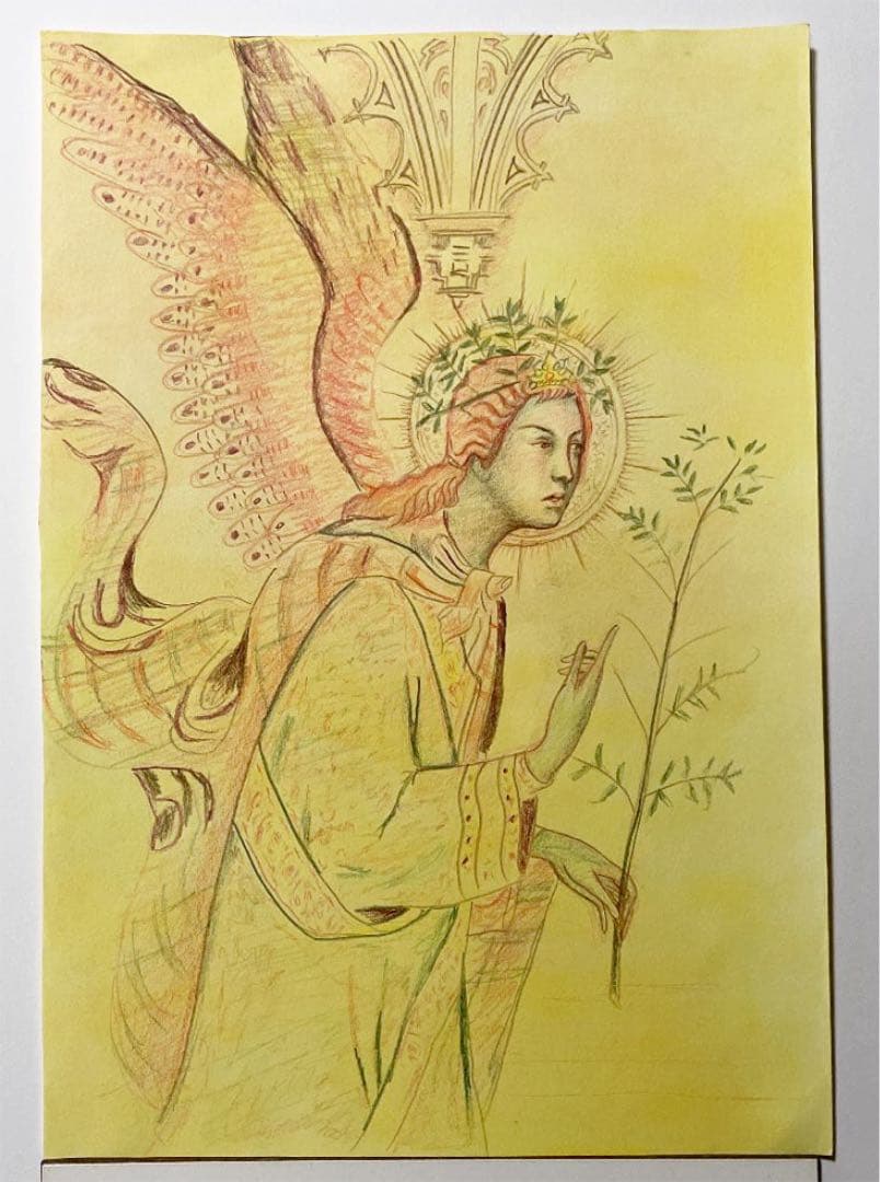 鉛筆画　シモーネ・マルティーニのエンジェルの模写