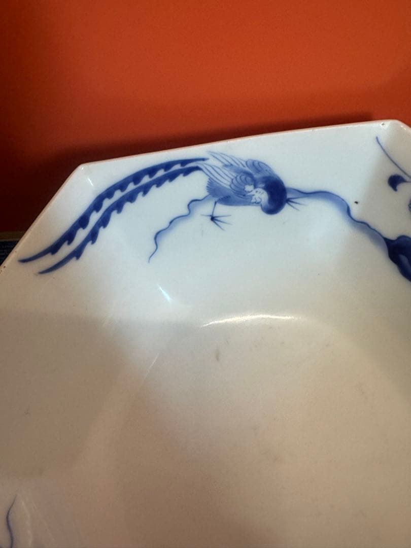 1885 香蘭社　染付鳳凰文　六角深鉢　2客　時代物