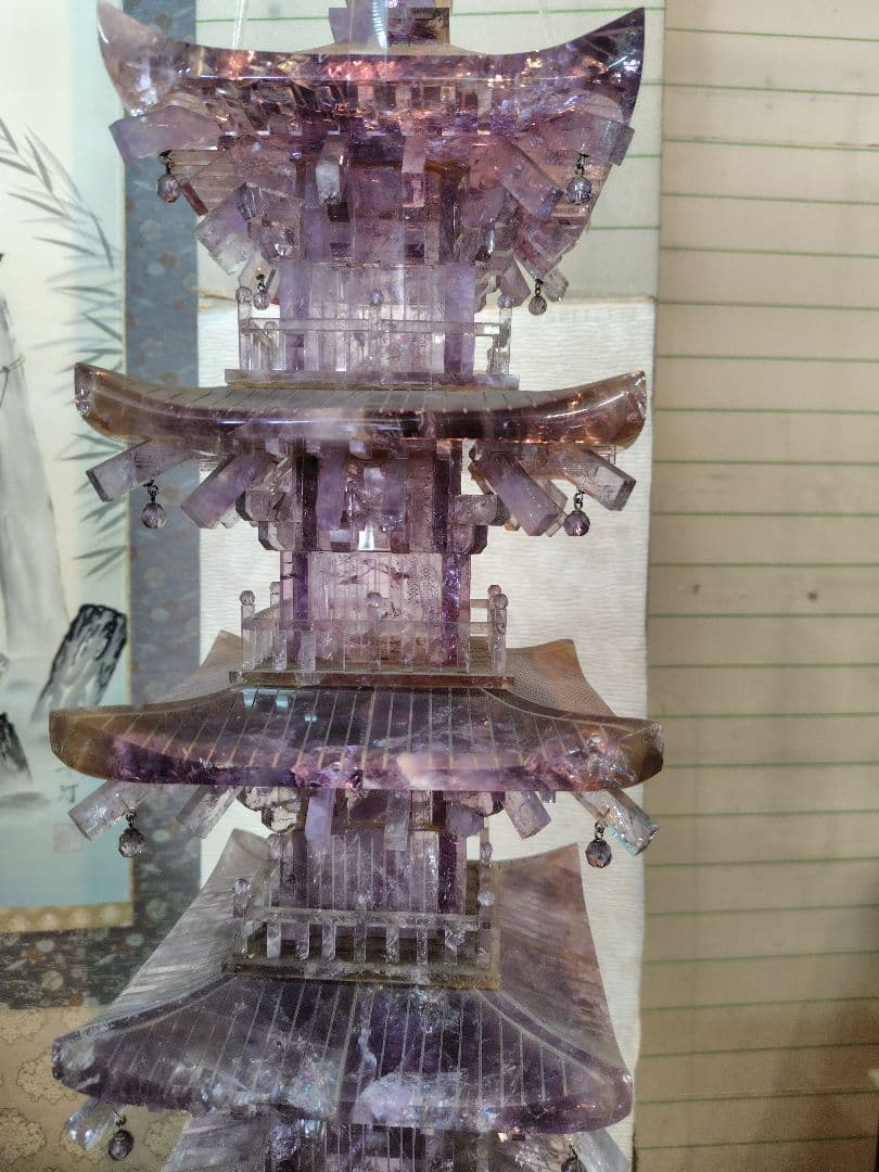 豪華 天然石 紫水晶 五重塔 天然石 アメジスト