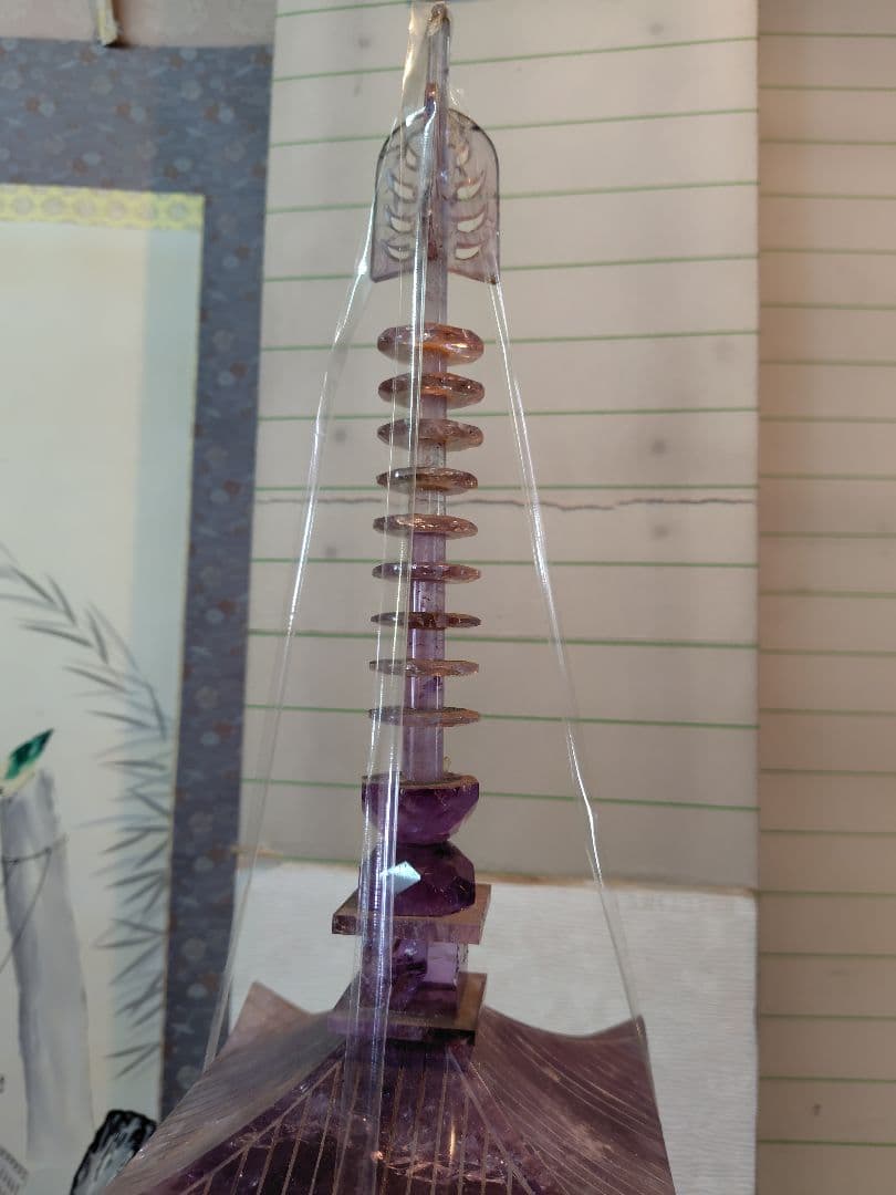 豪華 天然石 紫水晶 五重塔 天然石 アメジスト
