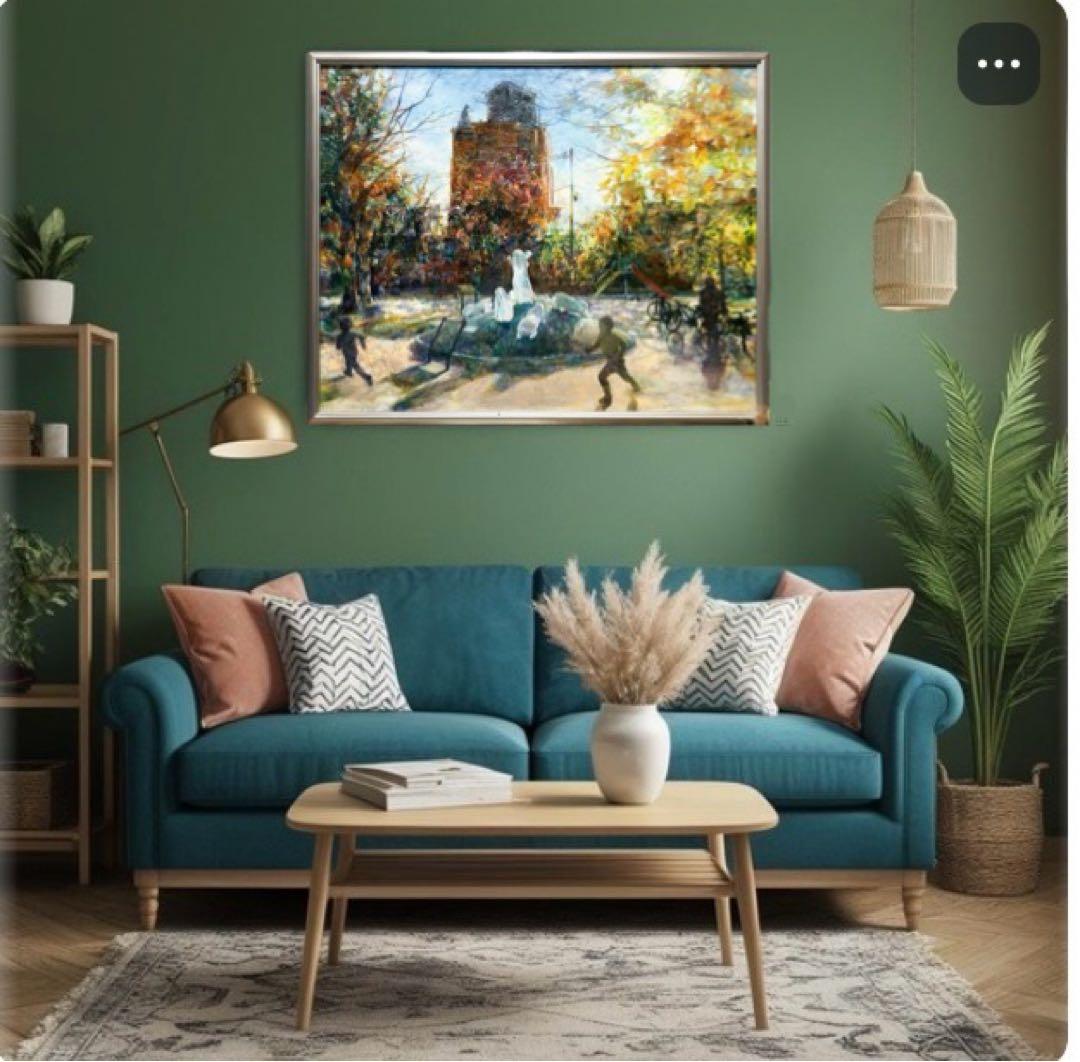 油絵　F30号　絵画　印象画　肉筆　油画　木漏れ日　広場　こどもたち　キャンバス