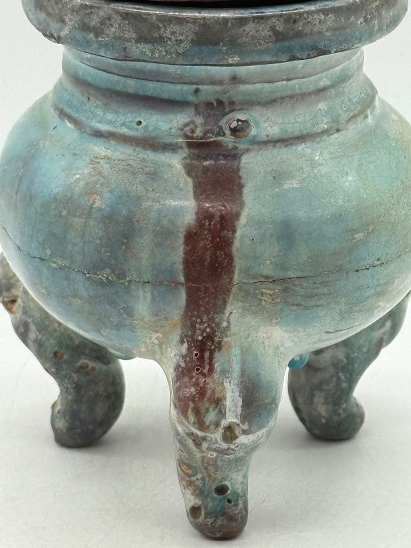 中国　鈞釉　蓮摘香炉　訳あり　送料込み251104