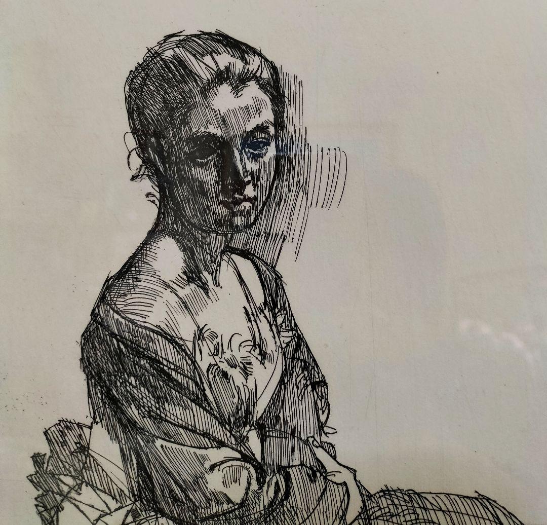 小磯良平　エッチング銅版画　本物保証　直筆サイン　エディション有り　染み抜き済み