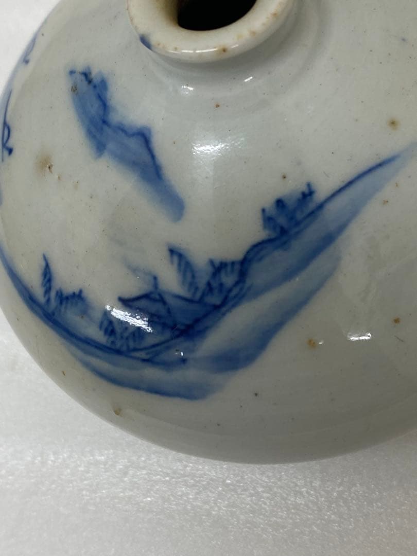 3-3250 骨董　油壺磁器　古平戸染付山水図油壺