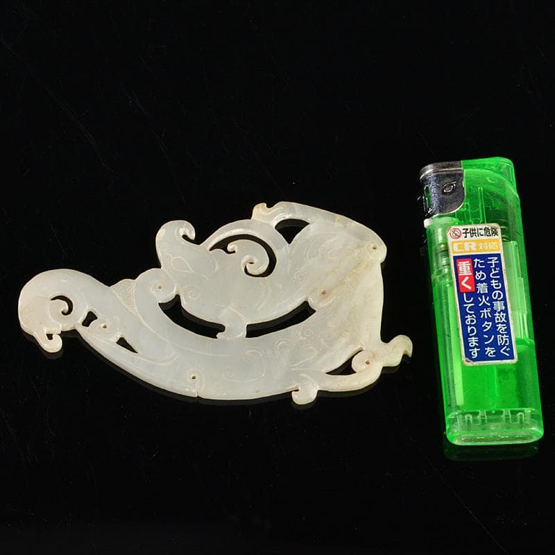 中国　玉石白玉彫刻　神獣　玉器　玉壁　玉飾　玉珮　M　R5506